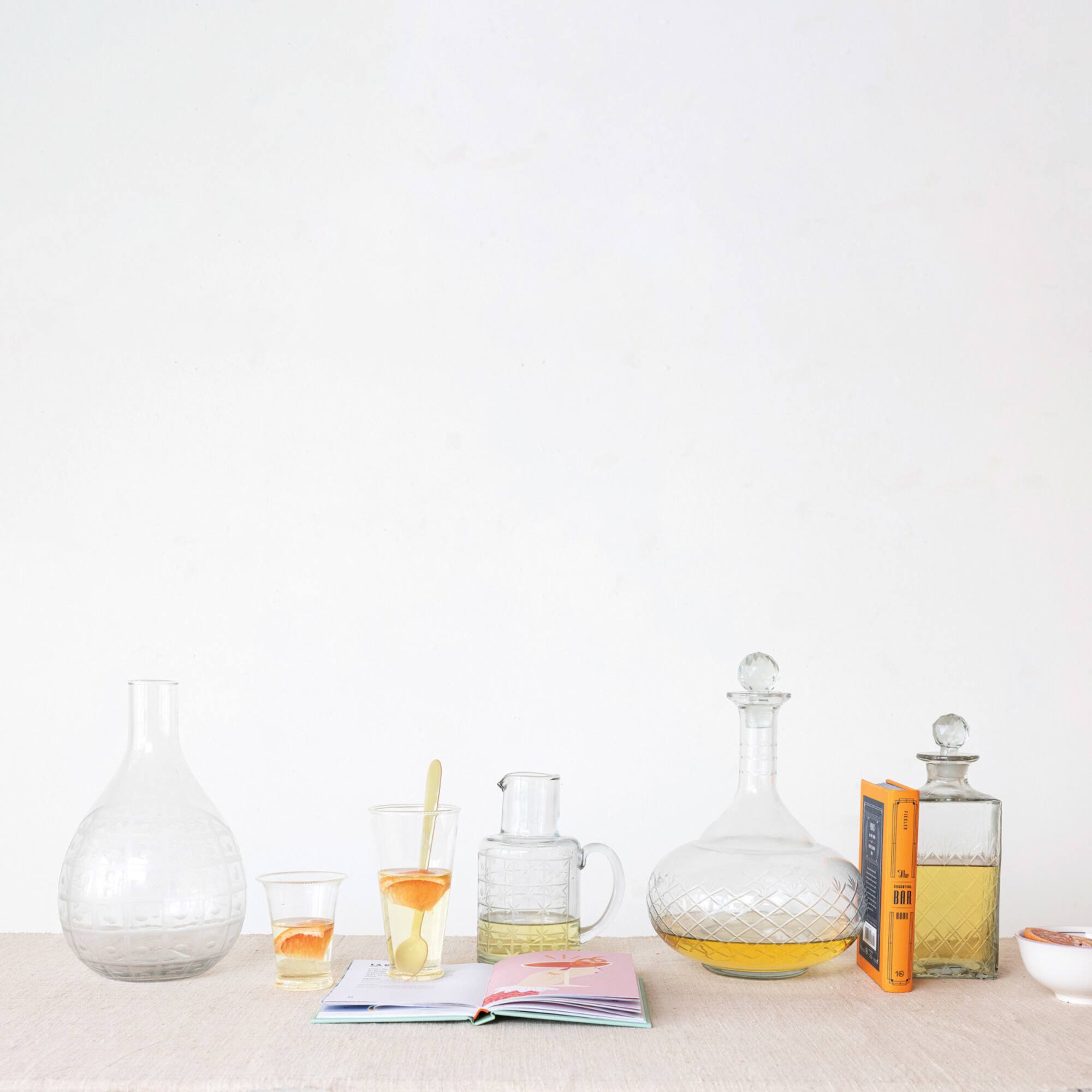 Hello Honey® 4" Clear Round Glass Drinking Glass with Debossed Rim & Base, 6ct.